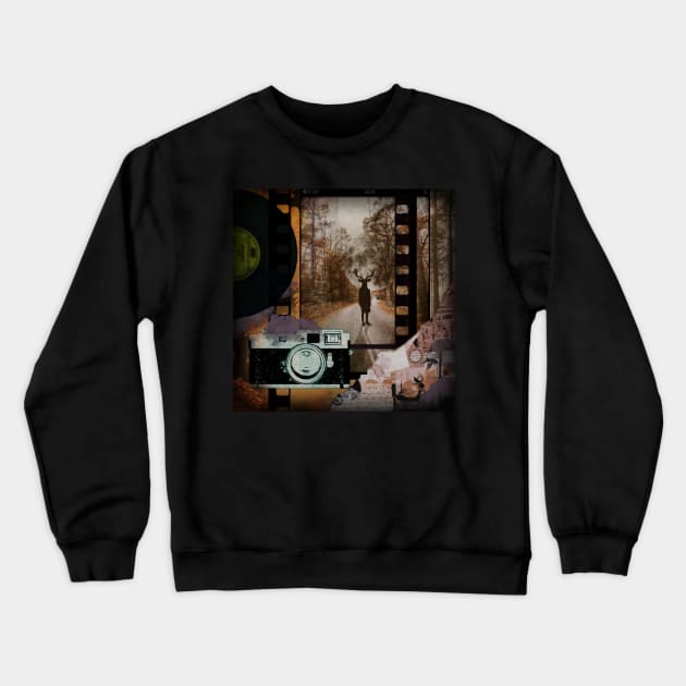 Horror movie vintage retro aesthetic cottagecore surrealism landscape nature fantastic fantasy Halloween deer orange camera creepy spooky vinyl music Crewneck Sweatshirt by AGRHouse